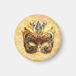 Het gele veermasker op bloemmotief magneet