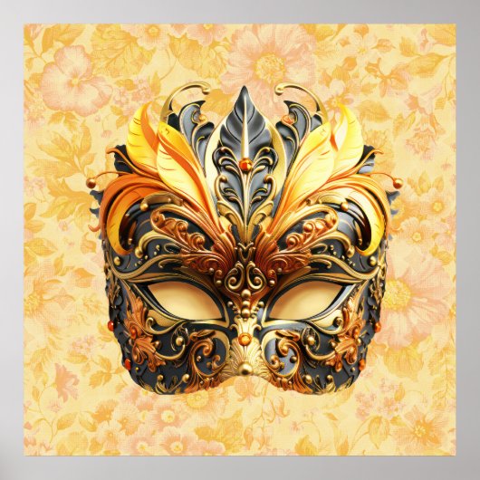 Het gele veermasker op bloemmotief poster (Voorkant)