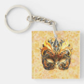 Het gele veermasker op bloemmotief sleutelhanger (voorkant)