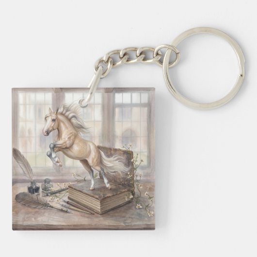 Het Geleerde Paard dat uit een Boek Springt Sleutelhanger (Achterkant)