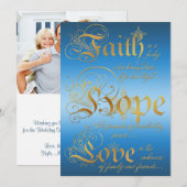 Het geloof, Hoop, houdt van de Blauwe, Gouden Feestdagenkaart (Voorkant / Achterkant)