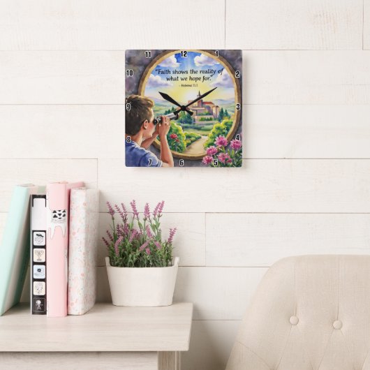 Het geloof show de realiteit van wat we hopen vierkante klok (Leeskamer)