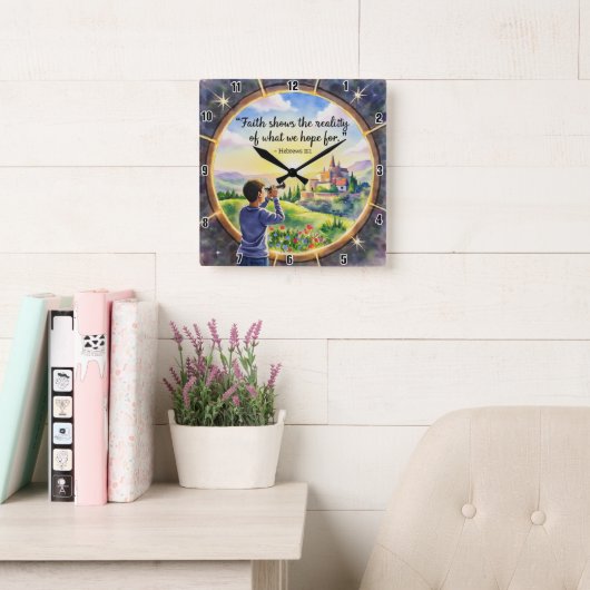 Het geloof show de realiteit van wat we hopen vierkante klok (Leeskamer)