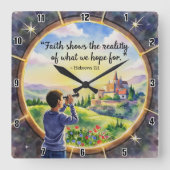 Het geloof show de realiteit van wat we hopen vierkante klok (Voorkant)
