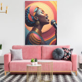 Het geluid van kleuren Abstract zingende vrouw  Canvas Afdruk (Insitu (Woonkamer))