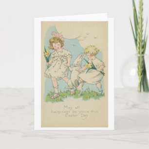 Het Geluk van Pasen! Het vintage Wenskaart van Feestdagen Kaart