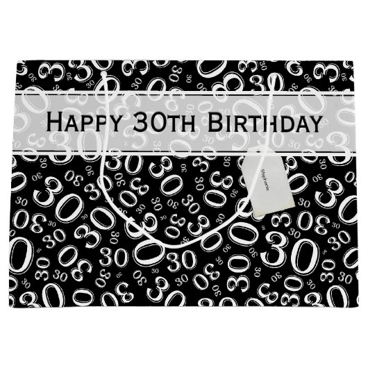 Het gelukkige 30ste Zwart-witte Patroon van de Groot Cadeauzakje (Voorkant)