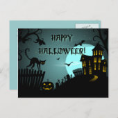 Het gelukkige Blauw van het Spookhuis van de Kat Briefkaart (Voorkant / Achterkant)