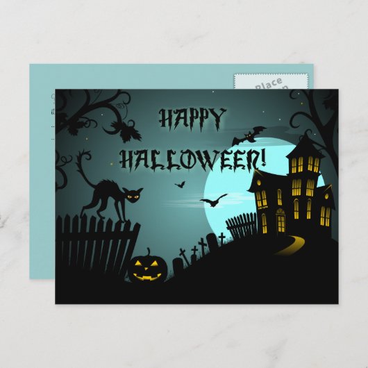 Het gelukkige Blauw van het Spookhuis van de Kat Briefkaart (Voorkant / Achterkant)