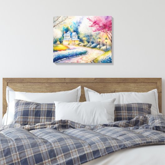 Het gelukkige dorp canvas afdruk (Insitu (Slaapkamer))