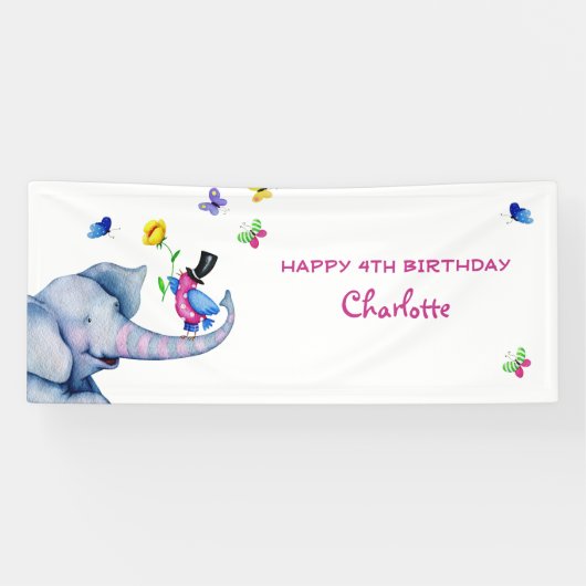 Het gelukkige gezicht van de olifant spandoek (Horizontaal)