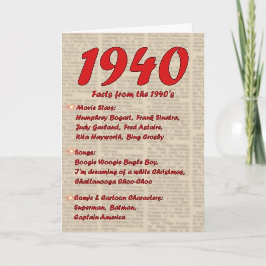 Het gelukkige Jaar van de Verjaardag 1940 de jaren Kaart (Voorkant)