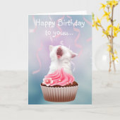 Het gelukkige katje van de Verjaardag Kaart (Gele Bloem)