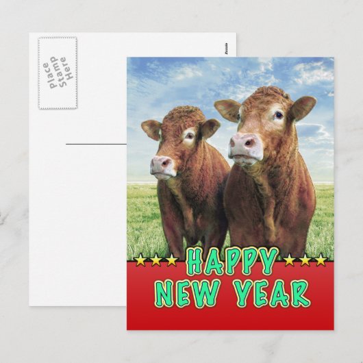 Het GELUKKIGE NIEUWJAAR behekst de koejongens Feestdagenkaart (Voorkant / Achterkant)