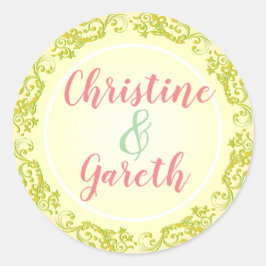 Het gelukkige paar. Twee Namen op een Ronde Sticker