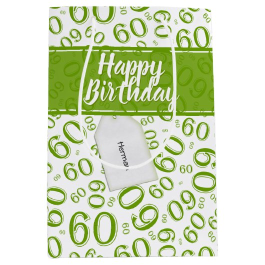 Het gelukkige Patroon van het Aantal van de 60ste Medium Cadeauzakje (Voorkant)