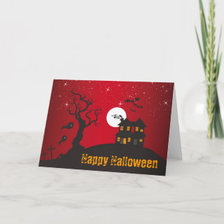 Het gelukkige Rood van het Spookhuis van Halloween Kaart