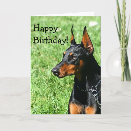 Het gelukkige wenskaart van Doberman Pinscher van Kaart (Voorkant)