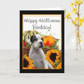 Het gelukkige wenskaart van het de bokserpuppy van kaart (Gele Bloem)