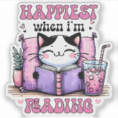 Het gelukkigst als ik een schattige kat lees sticker (Voorkant)