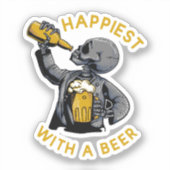 Het gelukkigst met een biertje met een skelet met  sticker (Voorkant)