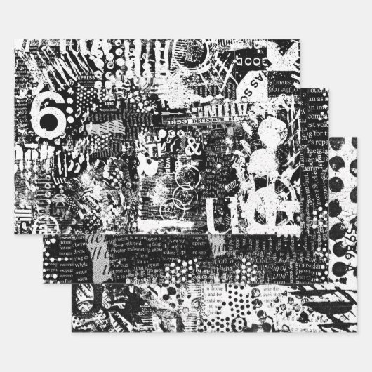 Het gemengde Collage van de Tekst van Media of het Inpakpapier Vel (Set)