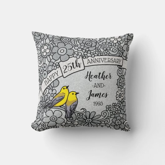 Het gepersonaliseerde 25ste Jubileum, verzilvert Kussen (Voorkant)