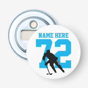 Het gepersonaliseerde Aantal Turquoise van de Naam Button Flesopener