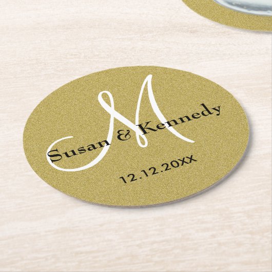 Het gepersonaliseerde Goud van het Monogram van Ronde Kartonnen Onderzetter (Gebogen)