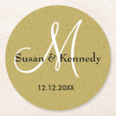 Het gepersonaliseerde Goud van het Monogram van Ronde Kartonnen Onderzetter (Voorkant)