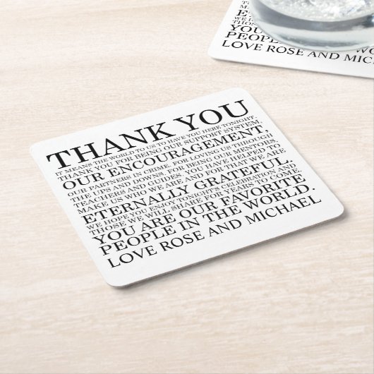 Het gepersonaliseerde Huwelijk dankt u Kartonnen Onderzetters (Schuin)