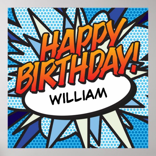 Het gepersonaliseerde stripboek is op een BIRTHDAY Poster (Voorkant)