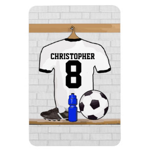 Het gepersonaliseerde Witte Zwarte Voetbal Jersey Magneet