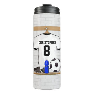 Het gepersonaliseerde Witte Zwarte Voetbal Jersey Thermosbeker