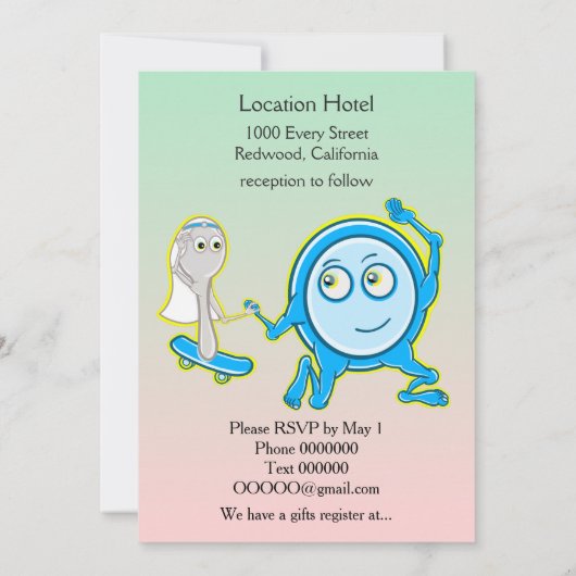 Het gerecht liep weg met de huwelijksuitnodiging kaart (Achterkant)