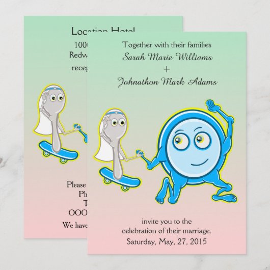 Het gerecht liep weg met de huwelijksuitnodiging kaart (Voorkant / Achterkant)