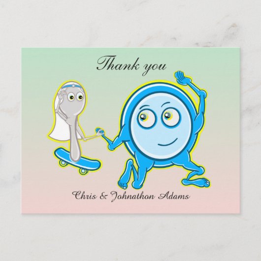 Het gerecht liep weg met de lepel bruiloft dank je briefkaart (Voorkant)