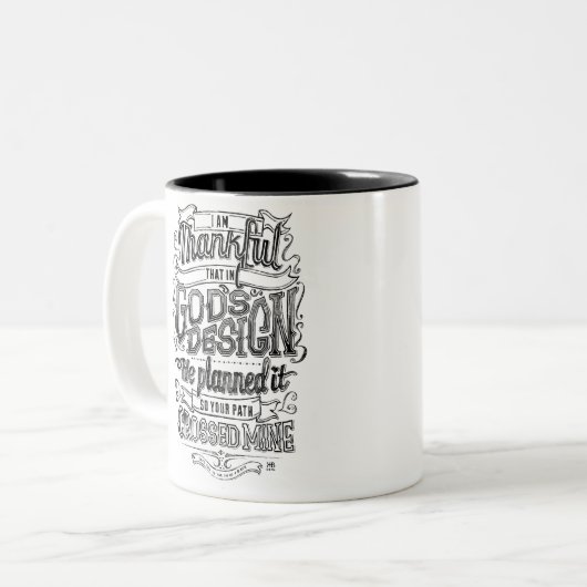 Het geschenk van het Ontwerp van God met letterlij Tweekleurige Koffiemok (Voorkant links)