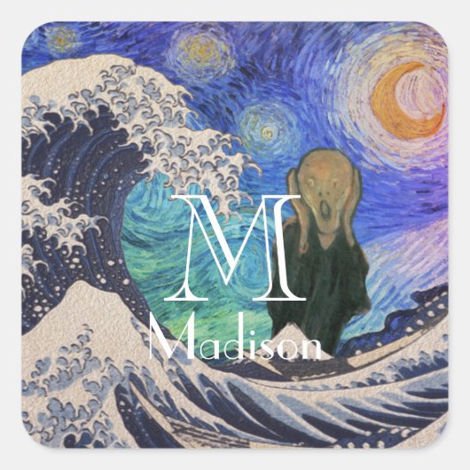 Het geschreeuw op de Grote GolfSterrennacht Vierkante Sticker (Voorkant)