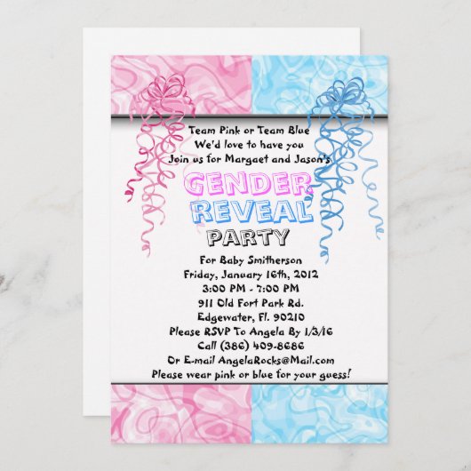 Het geslacht openbaart de Uitnodiging van de (Voorkant / Achterkant)