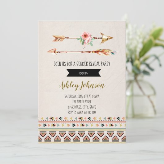 Het geslacht van de pijl openbaart partijuitnodigi kaart (Staand voorkant)
