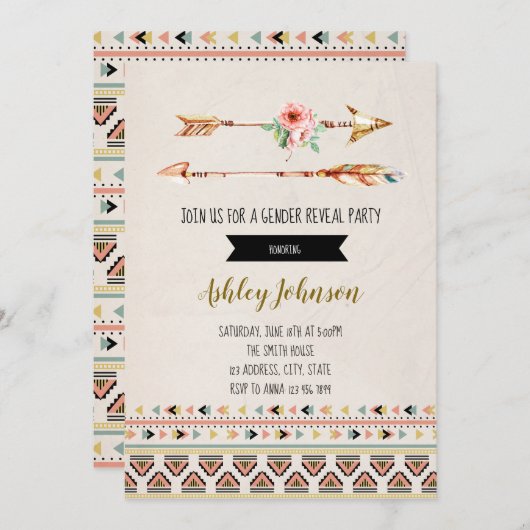 Het geslacht van de pijl openbaart partijuitnodigi kaart (Voorkant / Achterkant)