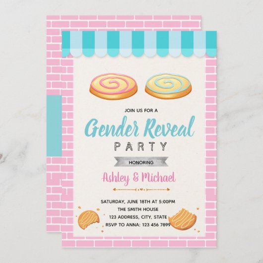 Het geslacht van koekjes onthult partijuitnodiging kaart (Voorkant / Achterkant)