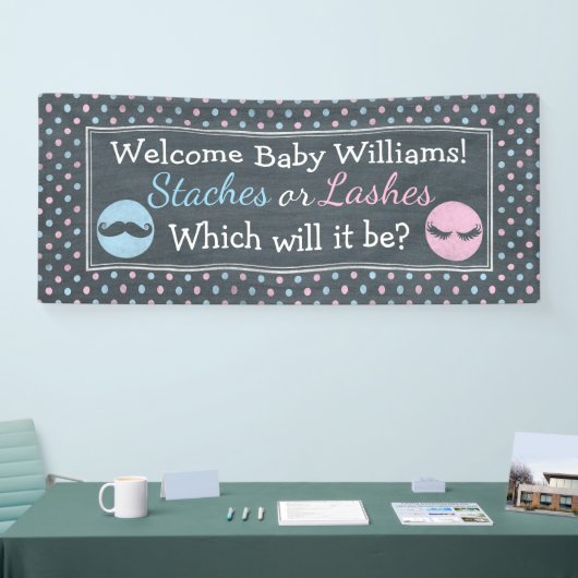 Het geslacht van Lashes of Staches onthult banner. Spandoek (Beurs)