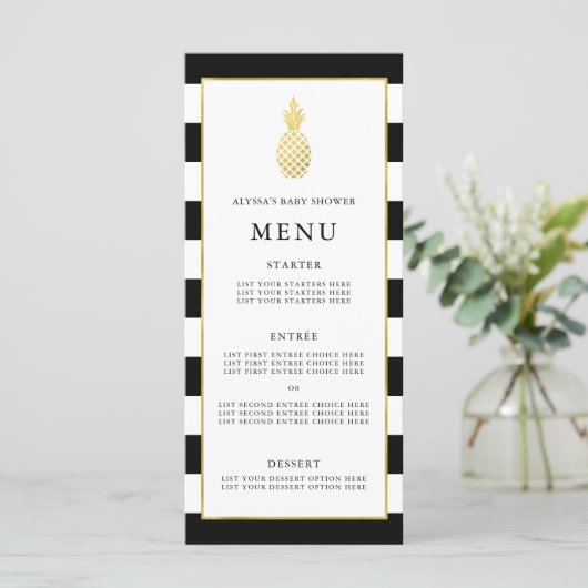 Het gestreepte Gouden Menu van het Baby shower van (Staand voorkant)