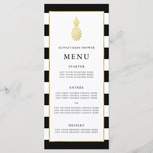 Het gestreepte Gouden Menu van het Baby shower van (Voorkant)