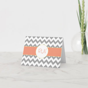 Het Gestreepte Monogram van de grijze en Chevron Notitiekaartje