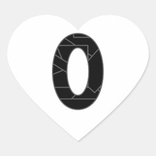 Het getal nul (0) in zwart hart sticker
