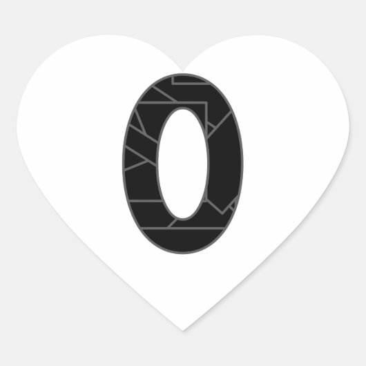 Het getal nul (0) in zwart hart sticker (Voorkant)