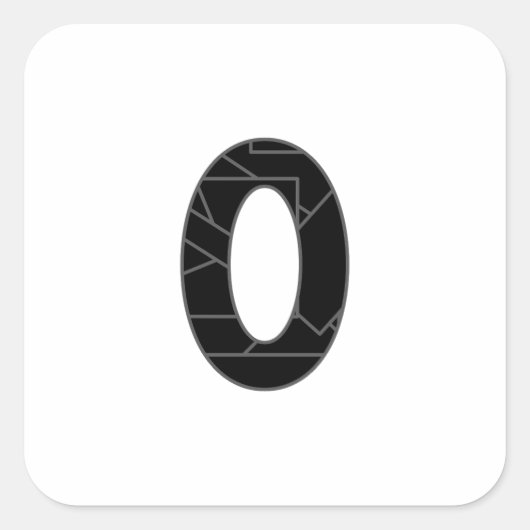 Het getal nul (0) in zwart vierkante sticker (Voorkant)